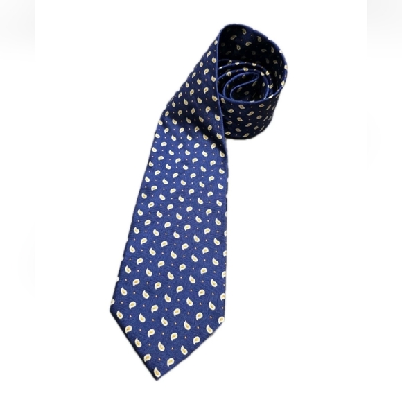 LAUREN RALPH LAUREN Necktie Men’s 100% Silk Blue Yellow Paisley RLL Handmade Tie